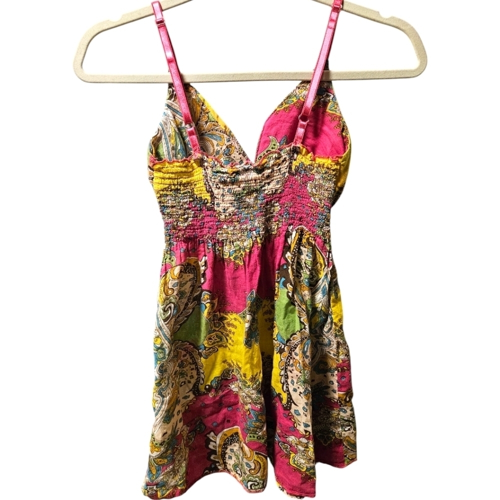 WM Y2K Paisley Print Babydoll Smocked Waist Tank Top Sz M Fairy Boho Peasant - Picture 5 of 13